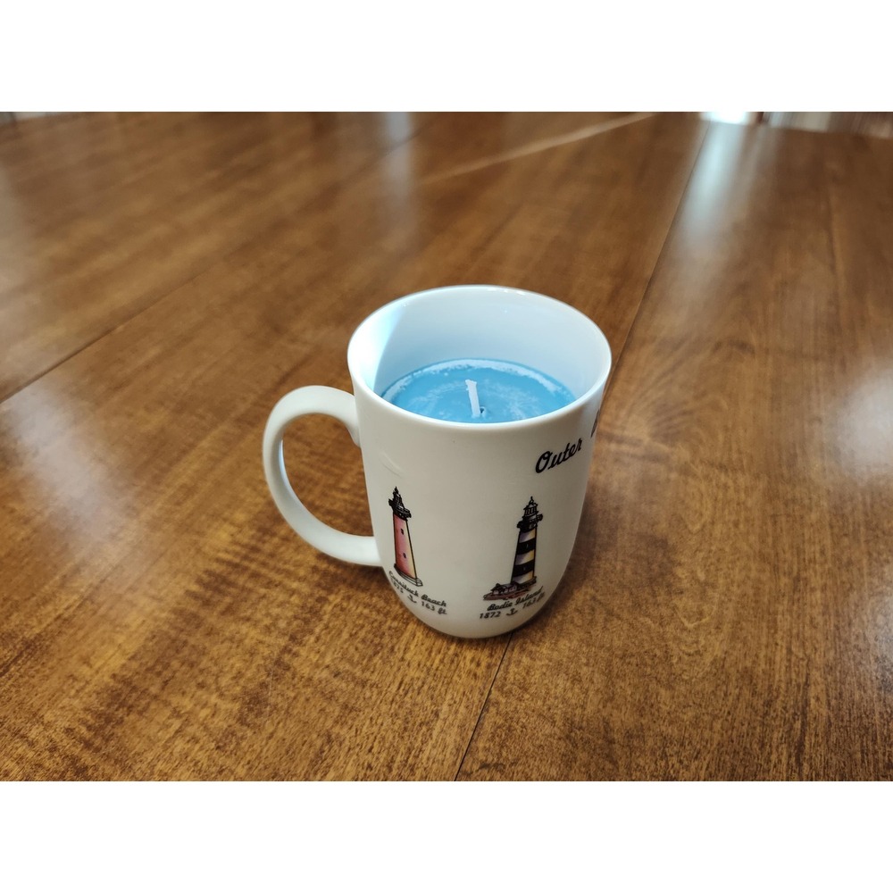 Outer Banks Lighthouses Ceramic Mug Candle Handmade Blue Ocean Breeze Scent B126